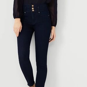 Ann Taylor Sculpting Pocket High Rise Skinny Jeans in Dark Rinse Wash